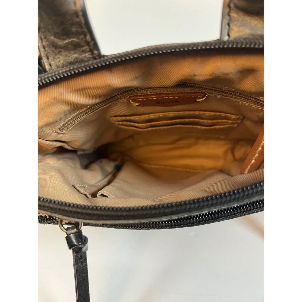 The Sak Black Leather Embossed Floral Mini Backpack Convertible Crossbody Bag